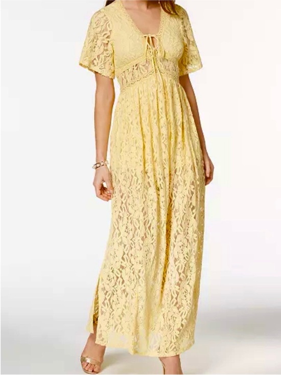 Disney Dresses & Skirts - Disney Princess Yellow Lace Tie-Front Maxi Dress with Built-in Shorts
